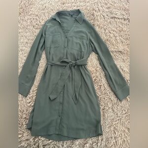 Express Forest Green Button Up Tie-Front Dress